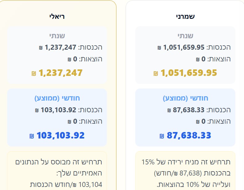 מסך תחזית פיננסית שנתית של Revora
